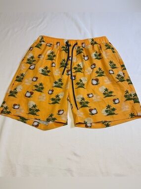 Mosmann mens Yellow Tropical Coconut Print Swim Shorts
